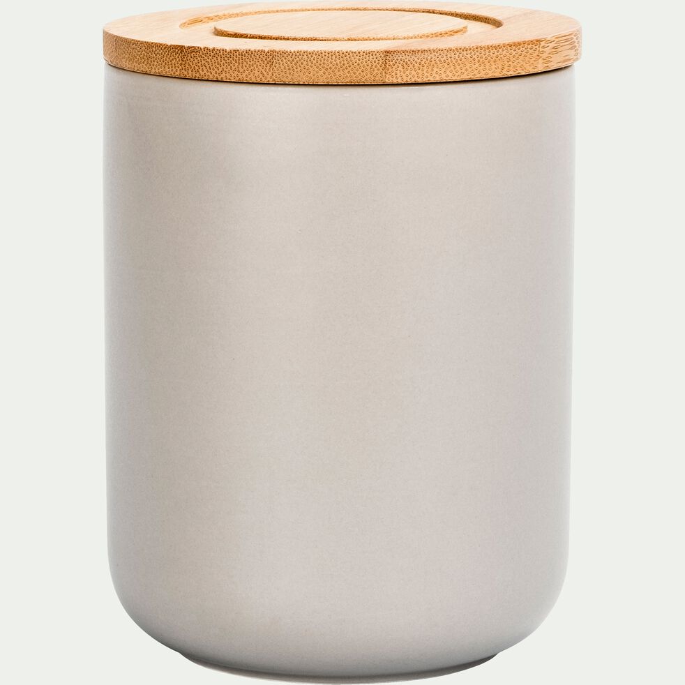 Pot en porcelaine gris avec couvercle en bambou D10,5xH13.5 cm-JAN