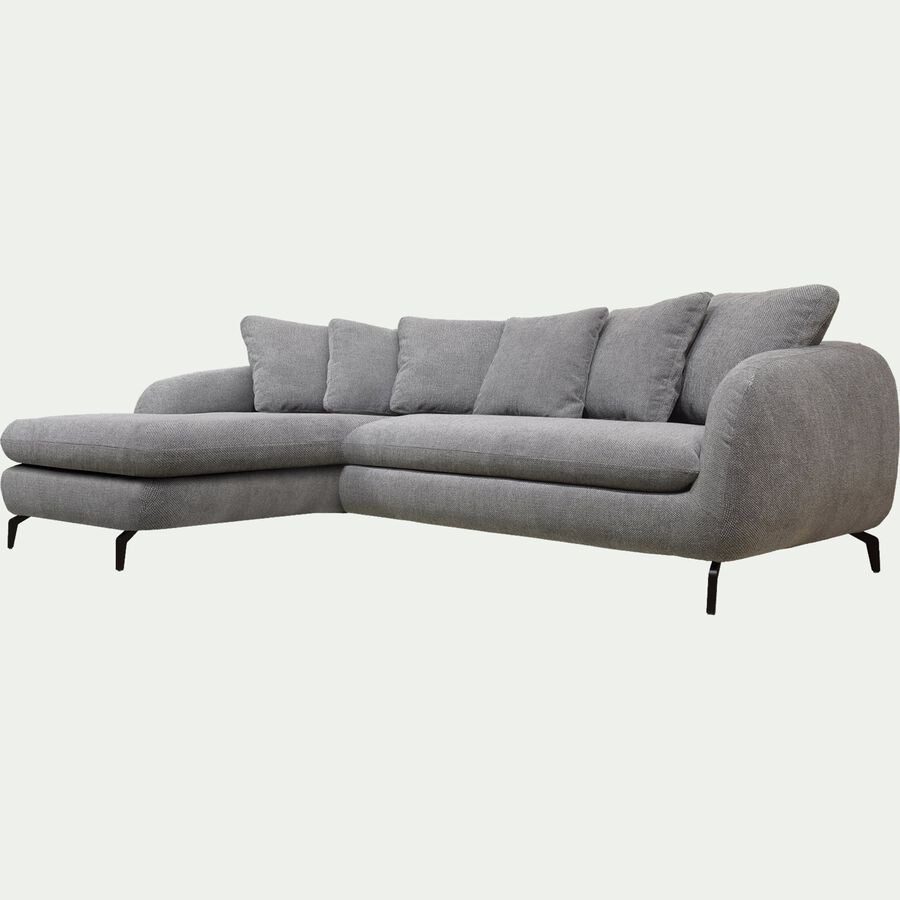 Canapé d'angle gauche en tissu tramé - gris ardoise-COLINE