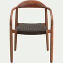 Chaise en eucalyptus effet teck et corde avec accoudoirs - bois foncé-NANS