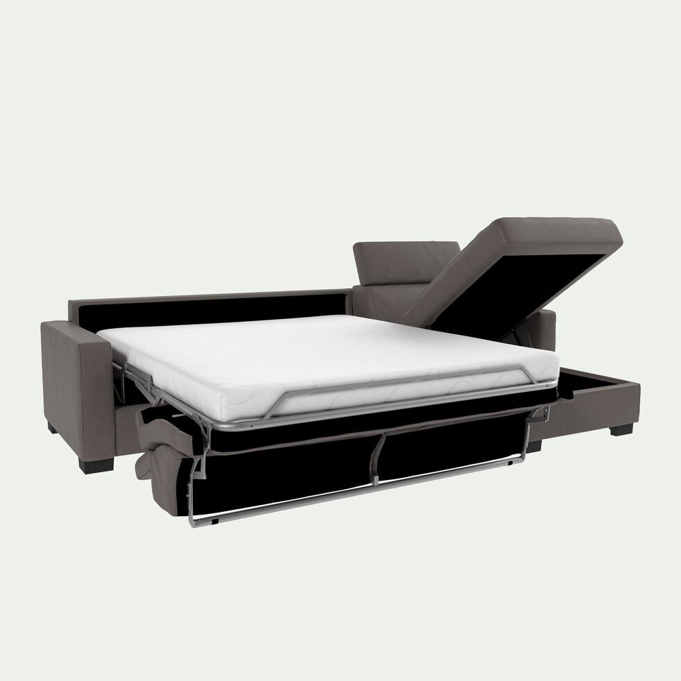 Canapé d'angle convertible en cuir avec accoudoirs 15cm - taupe-MAURO