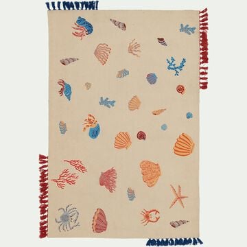 Tapis en coton tissé plat imprimé animaux marins - multicolore 120x180cm-TRESOR