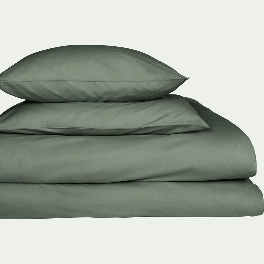 Linge de lit uni en coton vert cèdre-CALANQUES