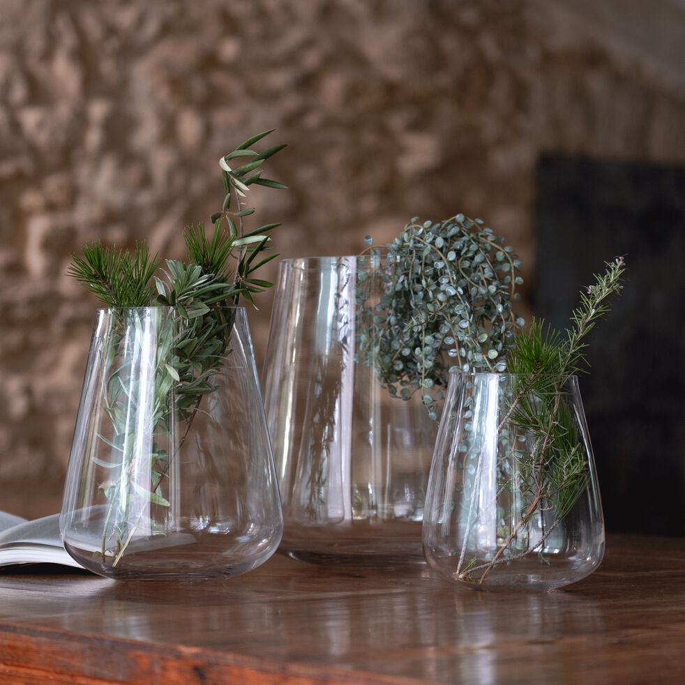 Vase obus en verre épais - transparent H18cm-BALAN