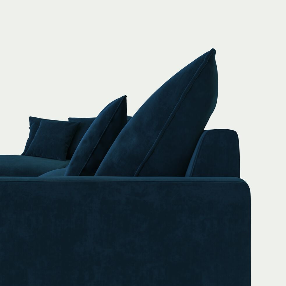 Canapé d'angle fixe gauche en velours - bleu figuerolles-SIMONA