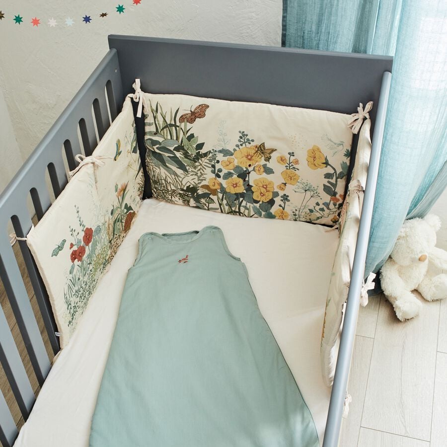 Tour de lit bébé en coton bio avec imprimé - Beige fleuri-GRANDES HERBES