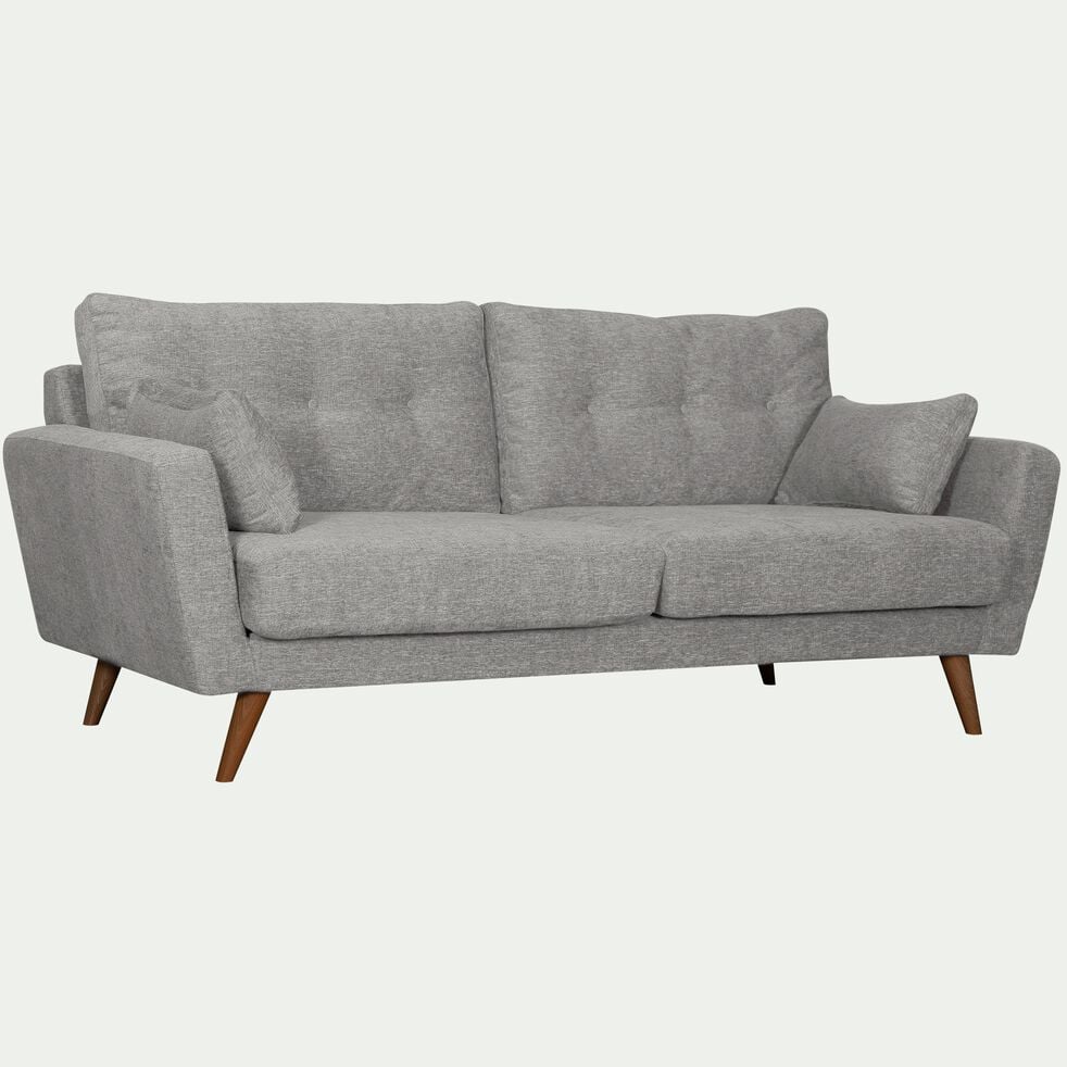 Canapé 3 places fixe en tissu avec piètement en bois naturel - gris clair-ICONE