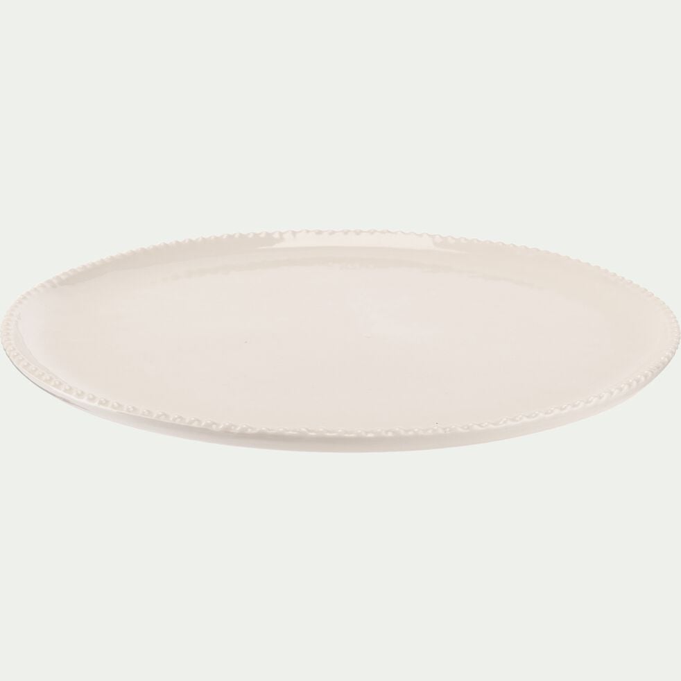 Assiette plate avec liseré perlé en porcelaine - blanc ventoux D27,60-MARGOT