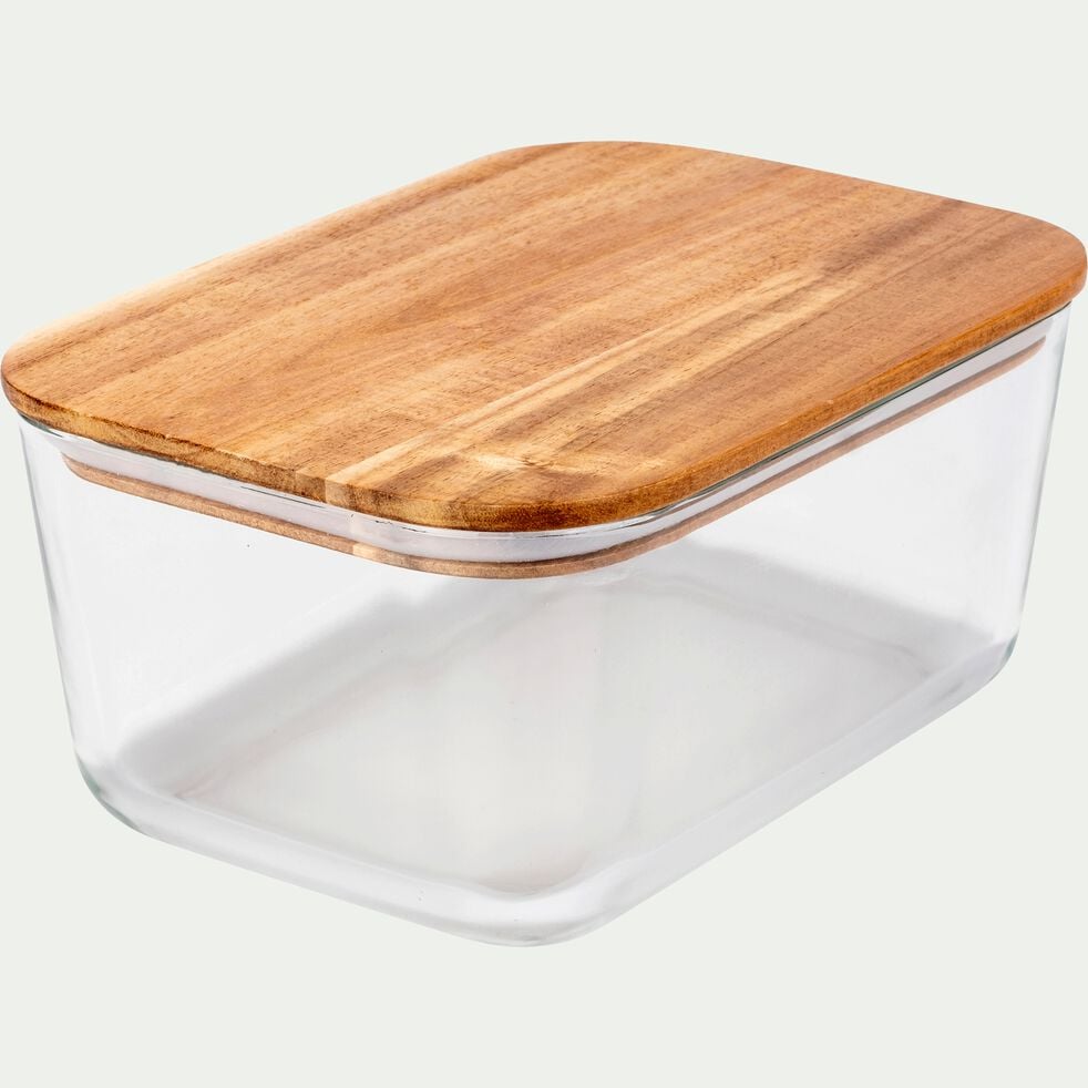 Boîte rectangulaire en verre couvercle en bois H9cm-SAPAN