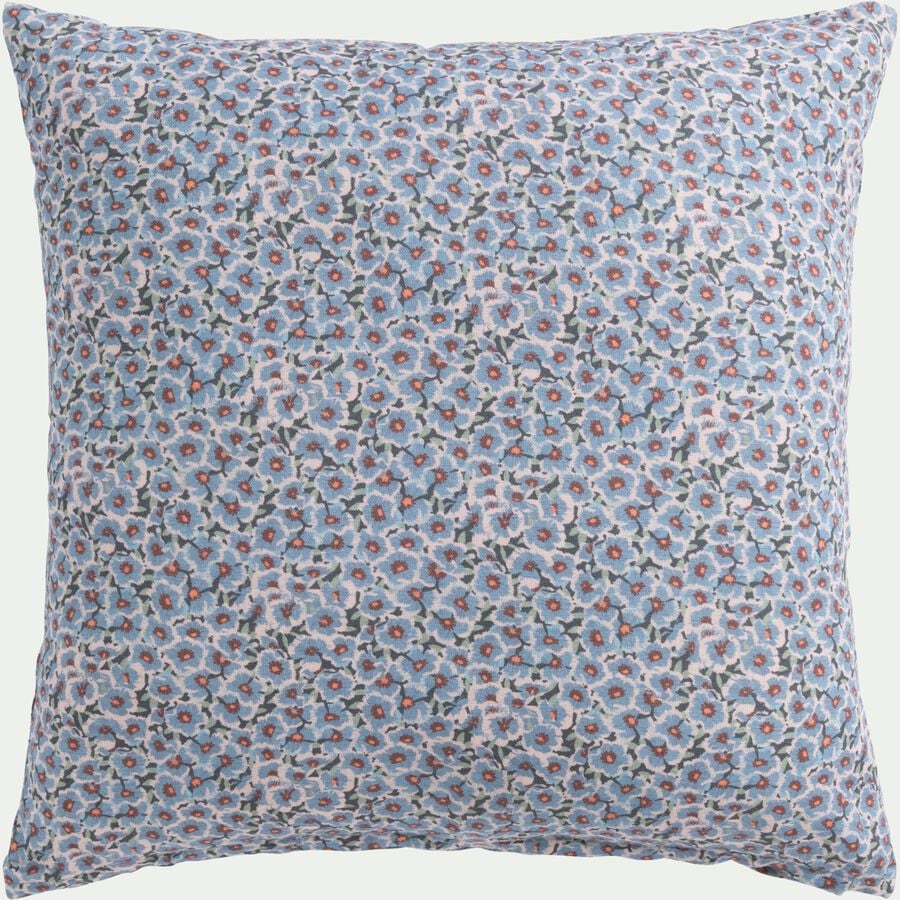 Coussin motif floral en lin et coton 45x45cm - bleu-OCCHIELLO