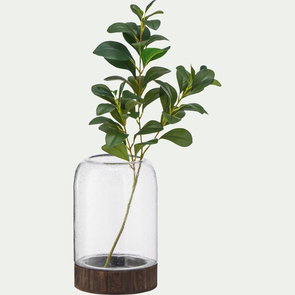 Vase en verre bullé et bois - transparent D20xH30,5cm-ASHDOD