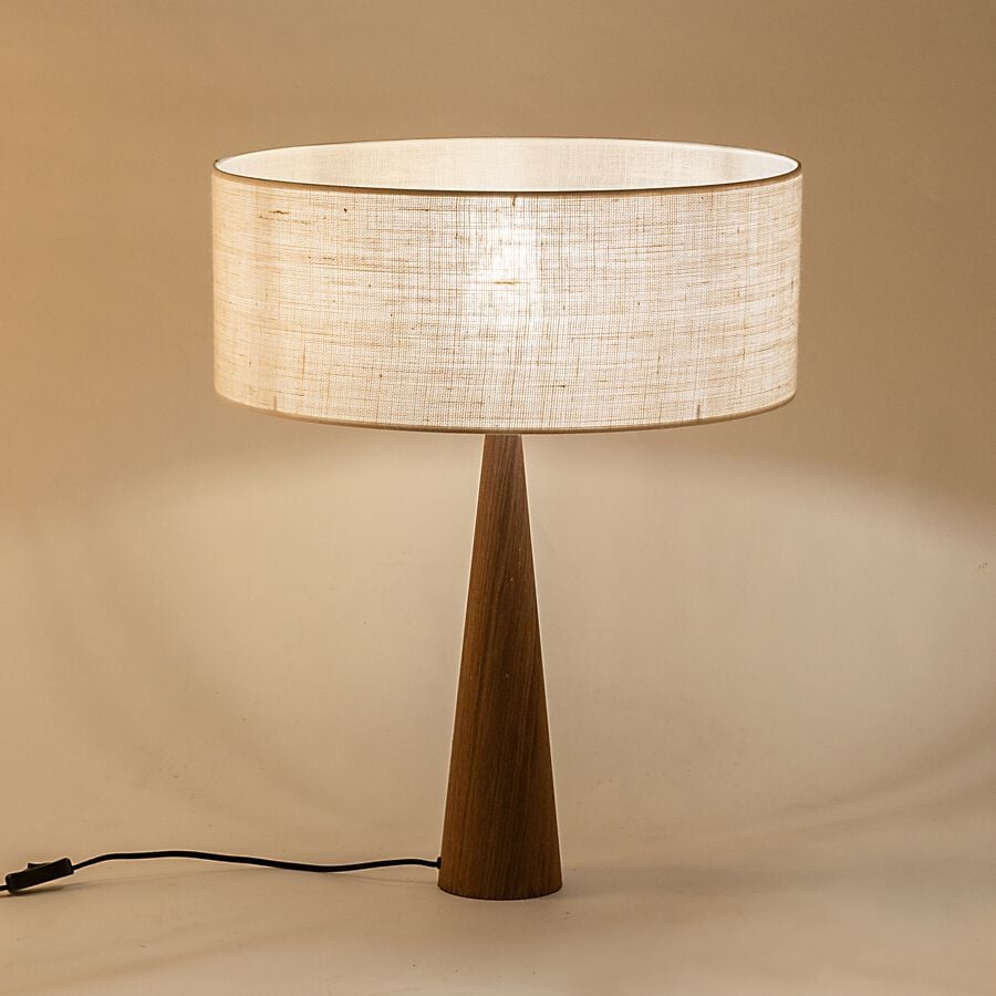 Lampe à poser en métal effet bois et coton - blanc écru D50cm-KONE