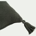 Coussin à pompons tricoté en coton 35x50cm - vert cèdre-BAHIA