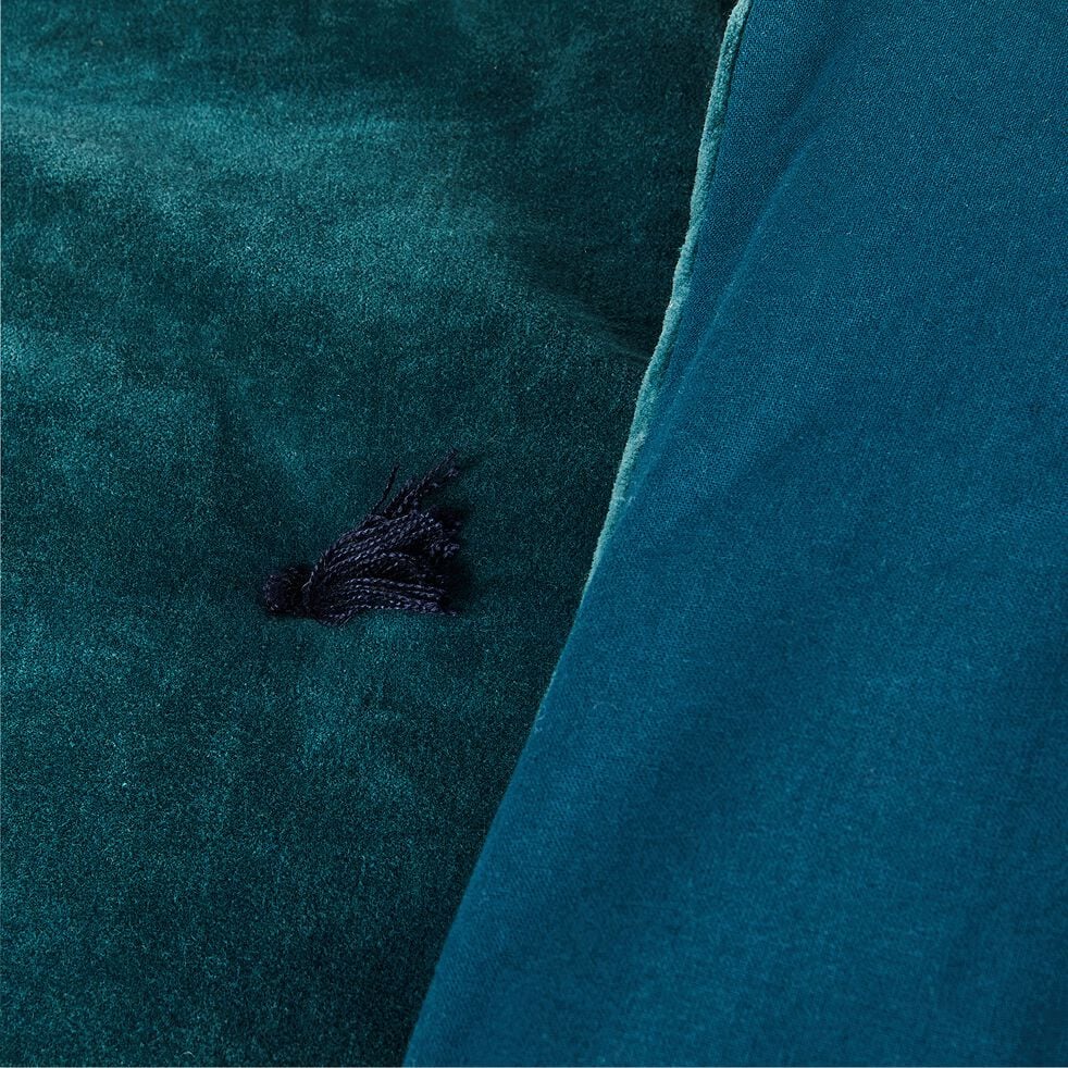 Édredon en velours de coton piquage pompons - bleu 100x180cm-EDEN
