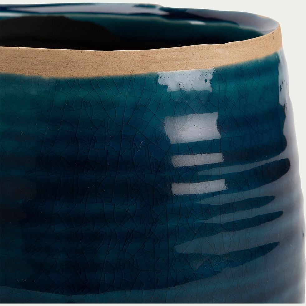 Pot craquelé en céramique - bleu D15xH14cm-PABEKH
