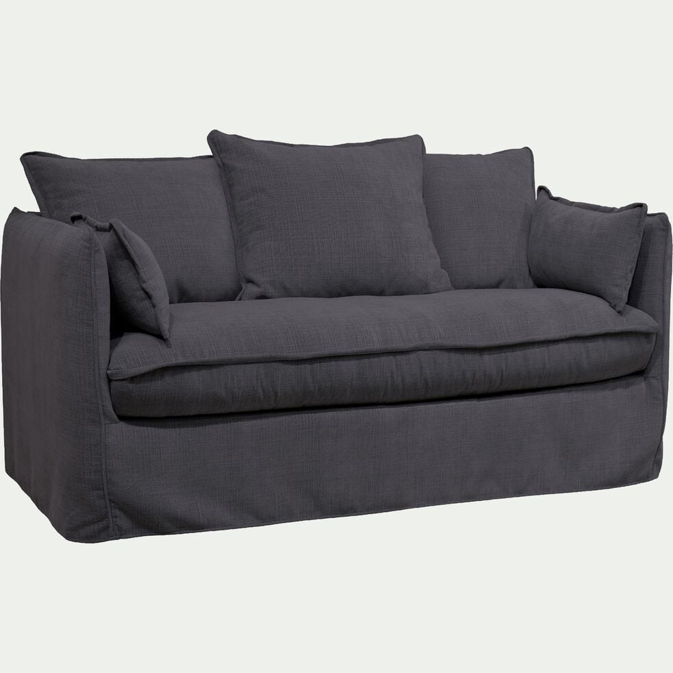 Canapé 2 places fixe en tissu - gris ardoise-KALISTO