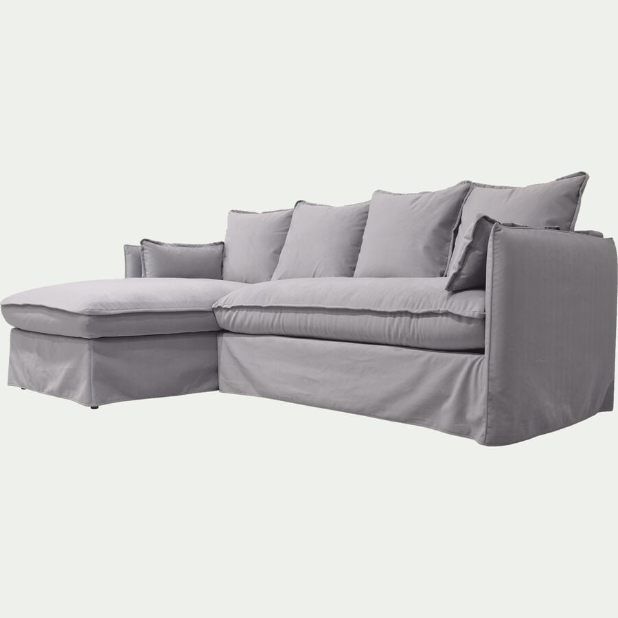 Canapé d'angle gauche fixe en velours - gris borie-KALISTO