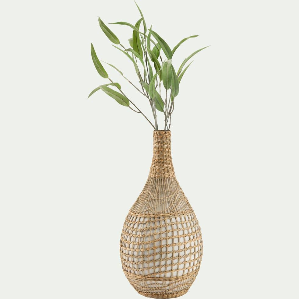 Grand vase très naturel en bois hauteur 51cm pour fleurs de pampa