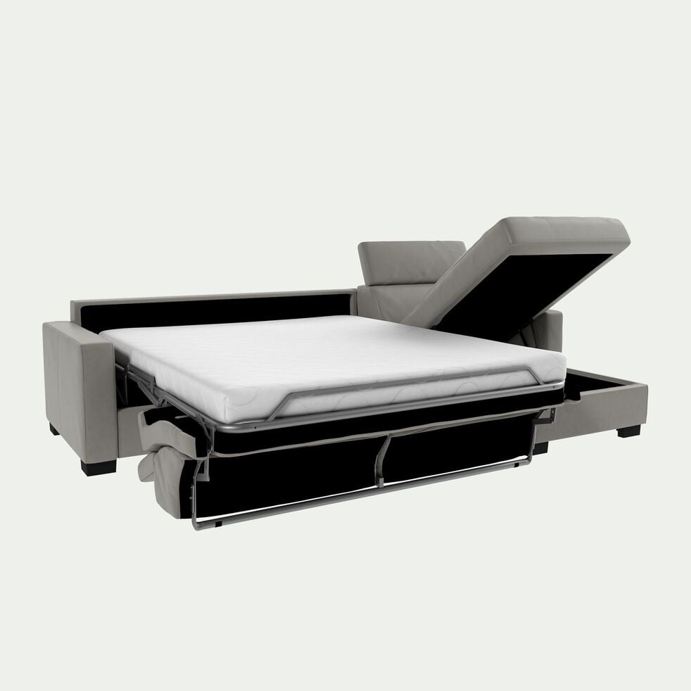 Canapé d'angle convertible en cuir avec accoudoirs 15cm - gris borie-MAURO