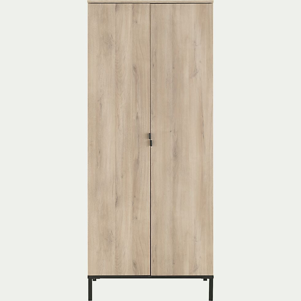 Armoire 2 portes en bois finitions chêne - bois clair H200xL80cm-CASTEL