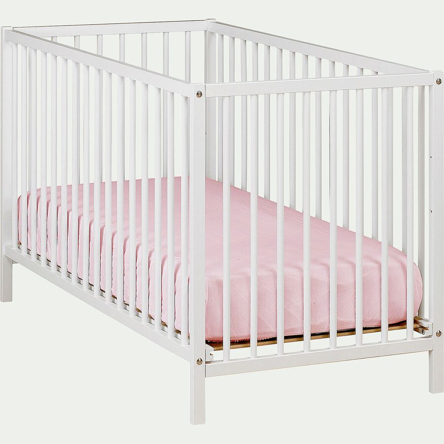Lit bébé à barreaux en hêtre massif - blanc 60x120cm-Camille