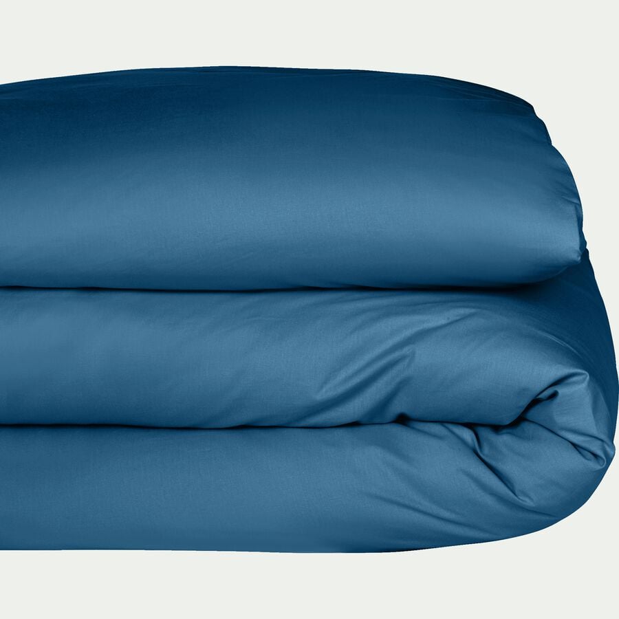 Linge de lit uni en coton - bleu figuerolles-CALANQUES