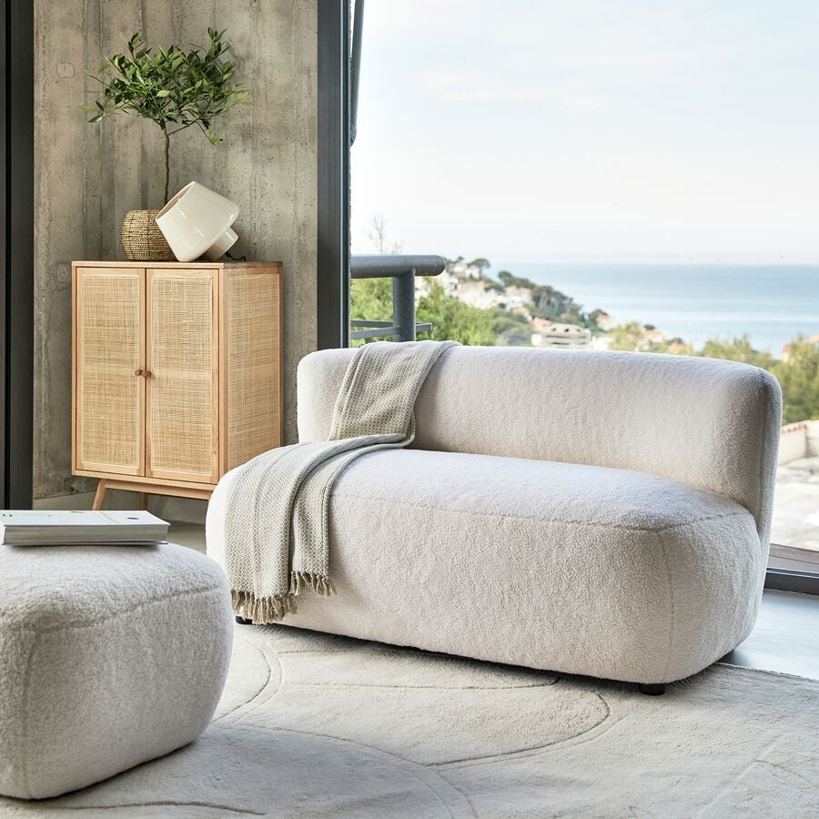 Canapé 2 places en tissu effet moutonné - blanc capelan-COTTI