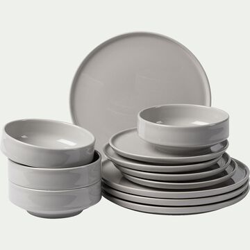 Coffret de vaisselle 12 pièces en faïence - gris borie-VADIM
