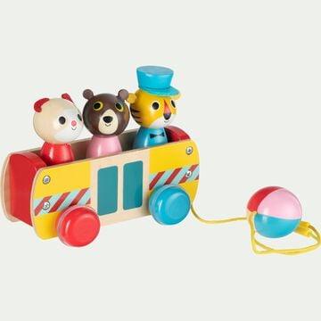 Bus à trainer avec animaux en bois - multicolore-BELENI