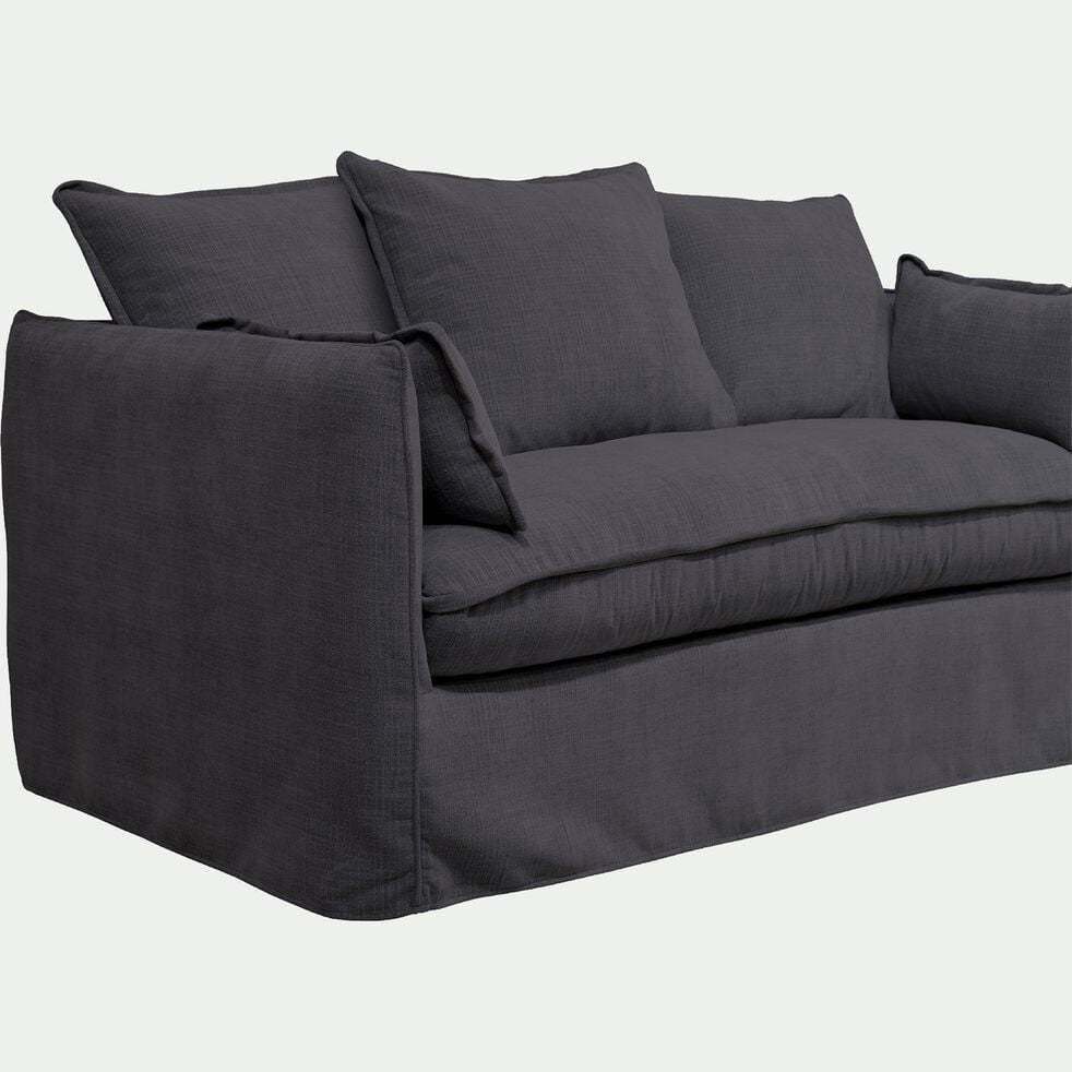 Canapé 2 places fixe en tissu - gris ardoise-KALISTO