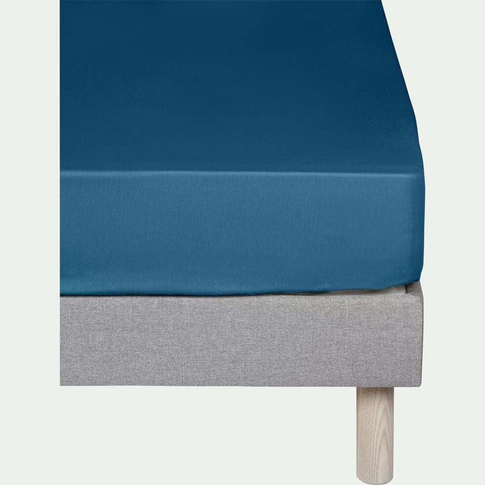 Drap housse en coton - bleu figuerolles 160x200cm B30cm-CALANQUES