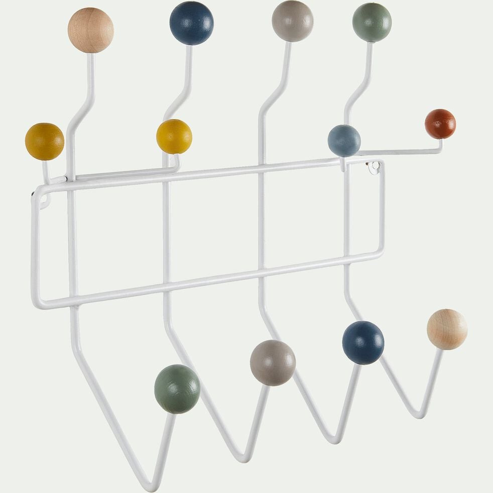 Patère avec 12 crochets en fer et bois - multicolore H38,50cm-DILUM