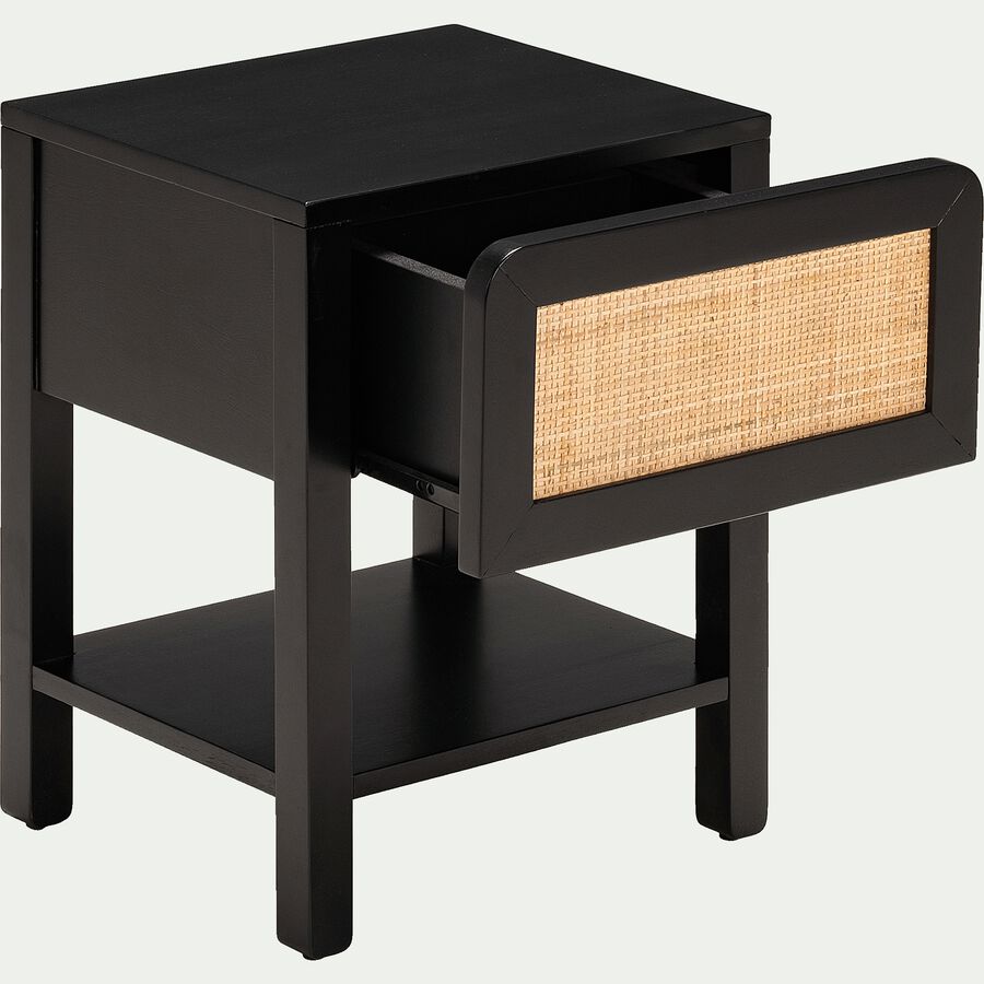 Table de chevet en bois et rotin 1 tiroir - noir-GALANT