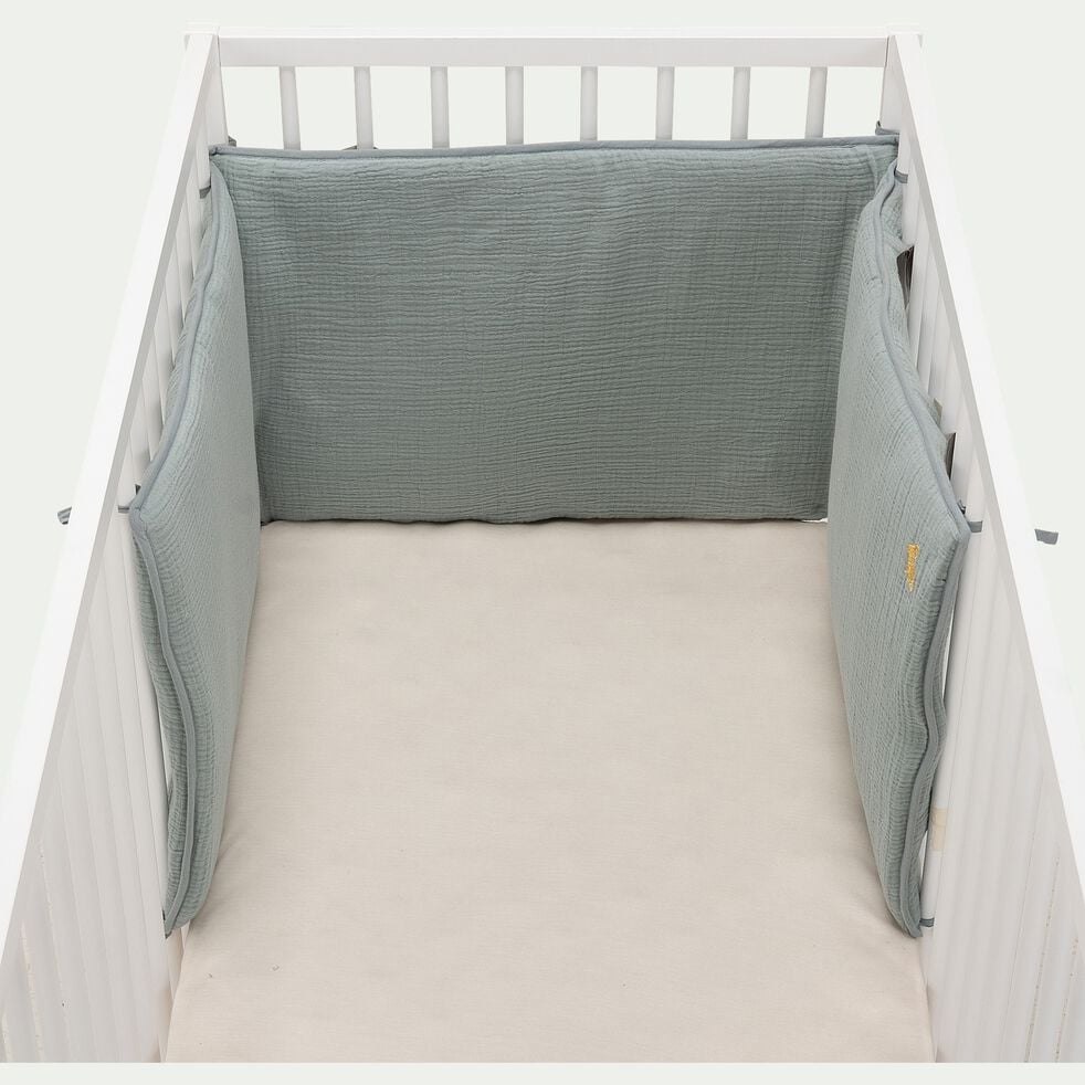 Tour de lit bébé en gaze de coton bio avec broderie lurex - bleu calaluna-NUAGE