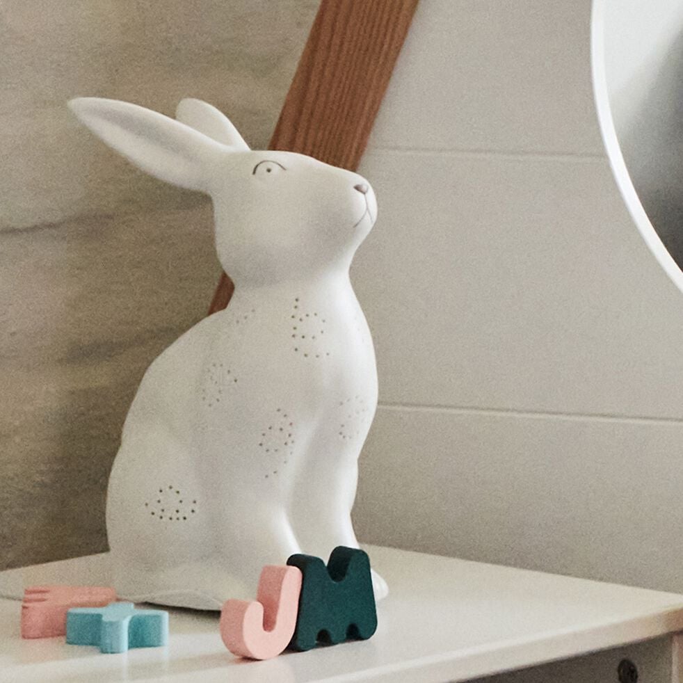 Lampe à poser électrifiée forme lapin en porcelaine - blanc H26,5cm-LUMY