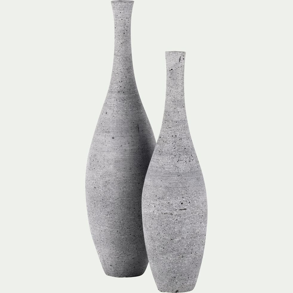 Contemporain Moderne Rond Grand Vase en Pierre Gris foncé En Béton