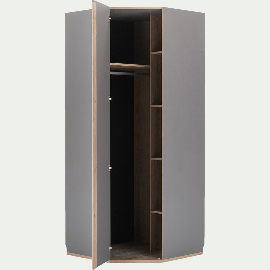 Armoire dressing d'angle avec 1 porte en bois effet chêne - gris H235xL96cm-NESTOR
