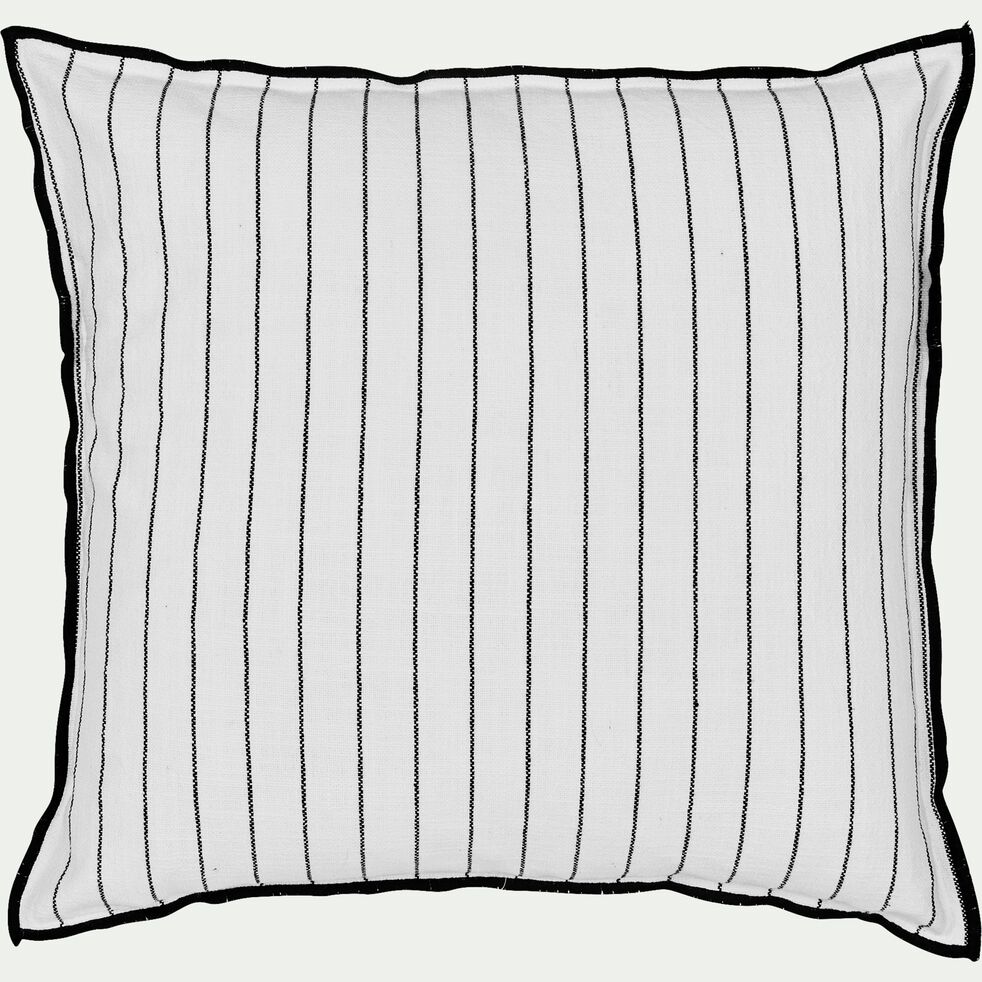 Coussin à rayures brodées en coton - noir et blanc 45x45cm-BADIANE