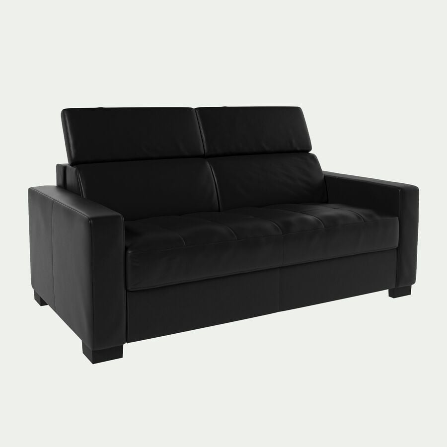 Canapé 2 places fixe en cuir avec accoudoirs 15cm - noir-MAURO