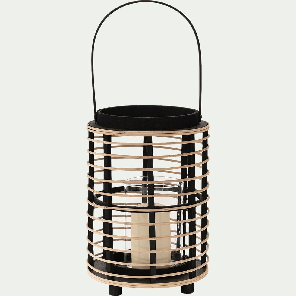Lanterne en fer et bambou - noir H29,5cm-LAIS