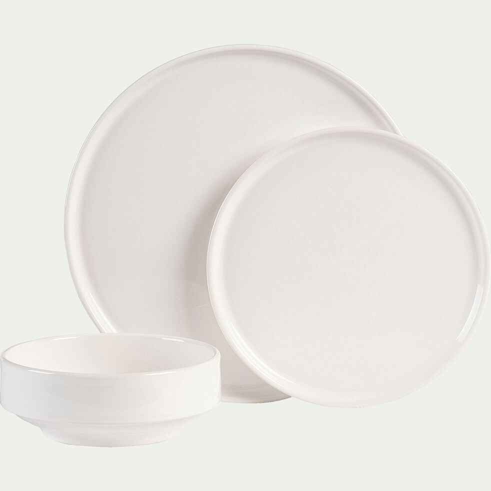 Coffret de vaisselle 12 pièces en faïence - blanc ventoux-VADIM