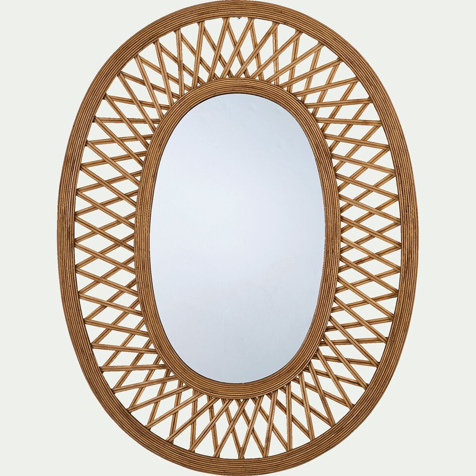Miroir ovale cannage en bambou - naturel H81cm-HAWAL