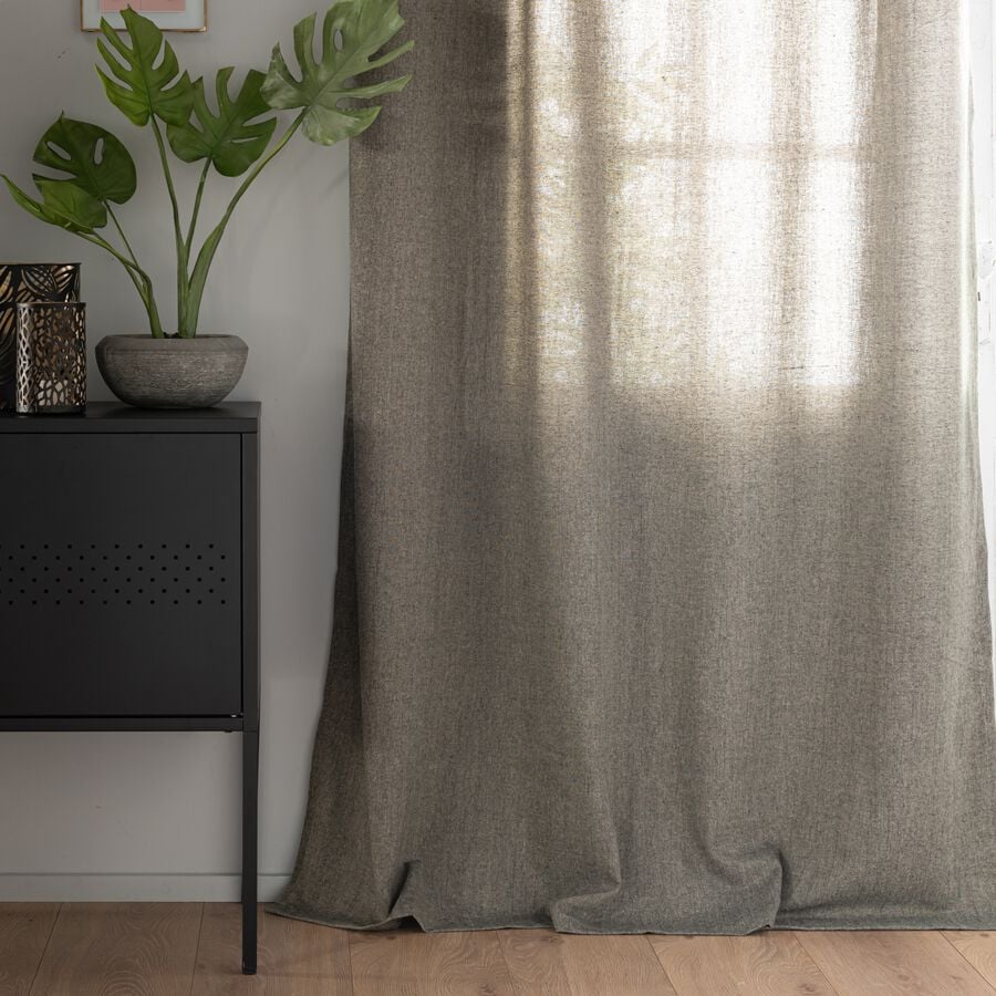 Rideau à œillets en polyester chambray - gris 140x250cm-CORBIN