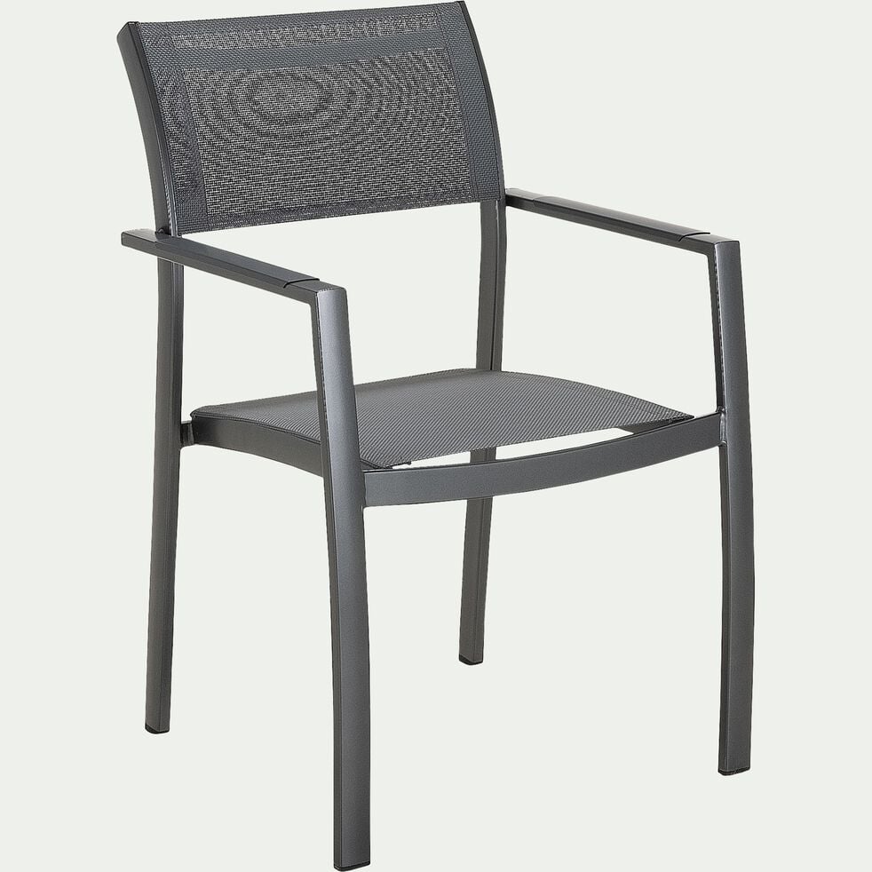Chaise de jardin avec accoudoirs en aluminium et textilène - gris-ADANA