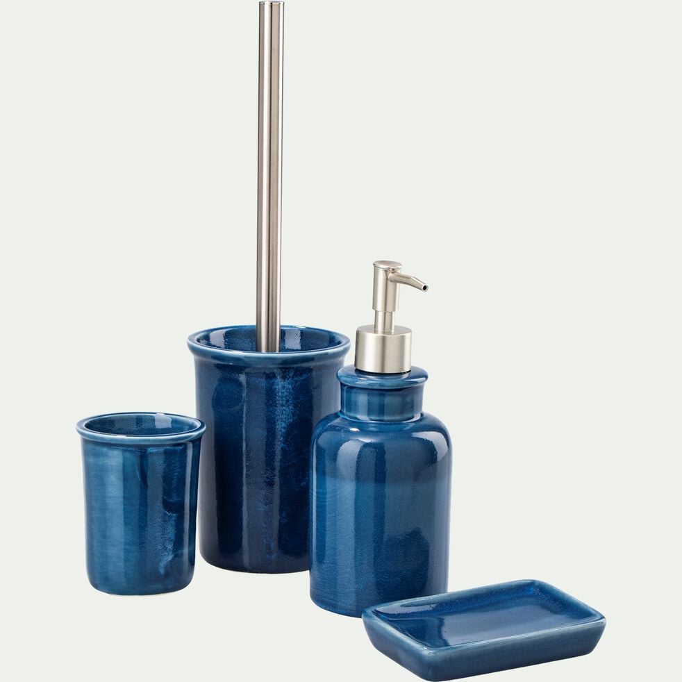 Brosse et porte-brosse wc en céramique - bleu figuerolles-DANA