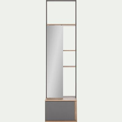Module armoire avec 1 porte miroir et 1 tiroir effet chêne - gris-NESTOR