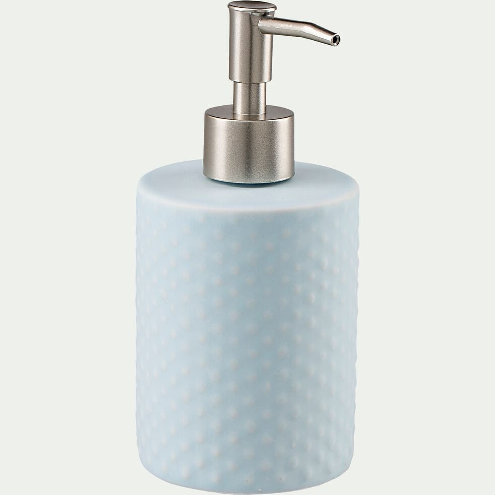 Distributeur de savon liquide en céramique relief - bleu amandier-NARCISSE