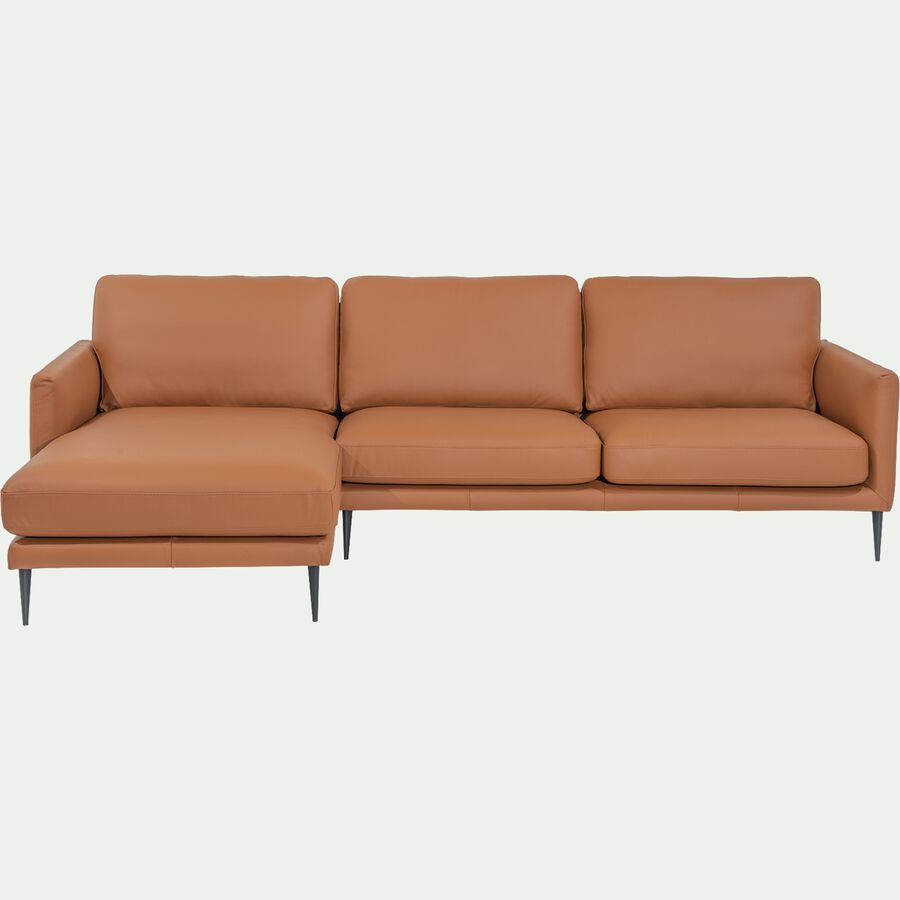 Canapé d'angle gauche fixe en cuir de vachette - marron-TIMO