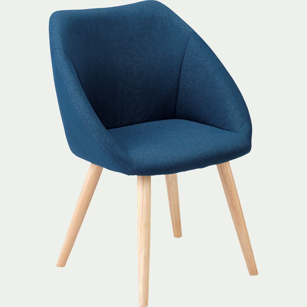Chaise en tissu avec accoudoirs et piétement naturel - bleu figuerolles-DELINA