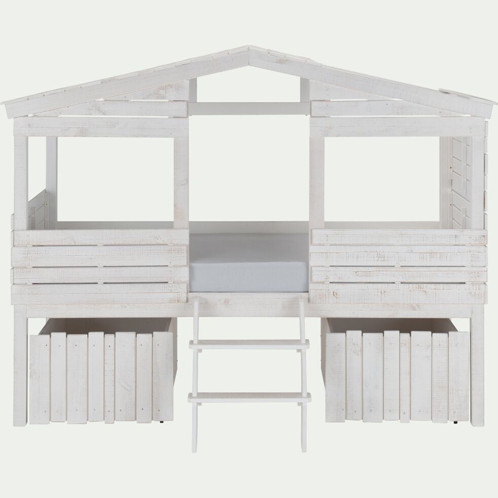 Lit cabane 1 place en pin avec 2 tiroirs de lit 90x200cm - blanc-AMAEL