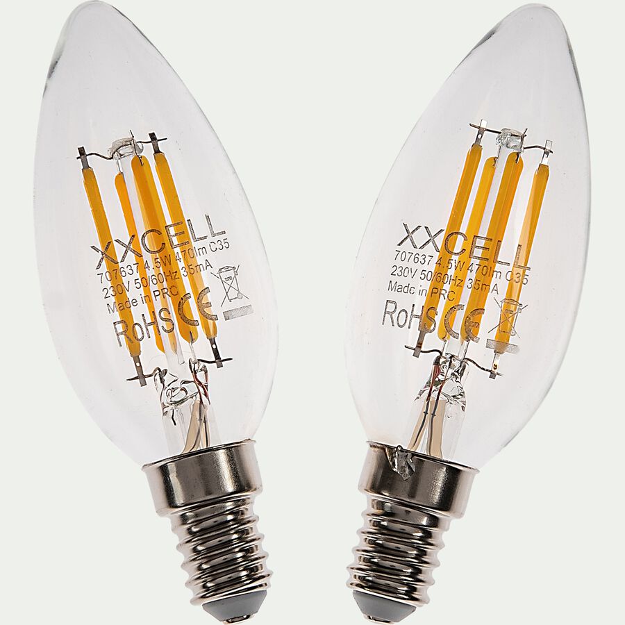 Lot de 2 ampoules LED flamme lumière chaude culot E14 - D3,5cm-STANDARD